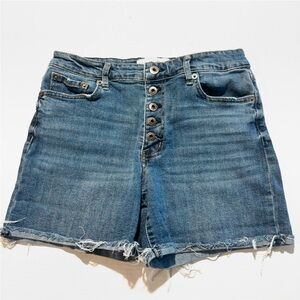 Ella Moss Cuffed Midi Denim Shorts Exposed Button Fly Stretchy Women’s Size 28‎